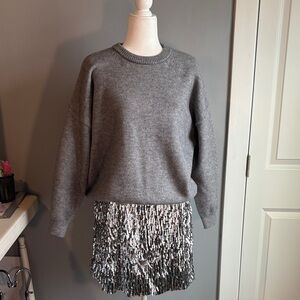 Chic Silver Sequin Mini Skirt Sweater Dress
